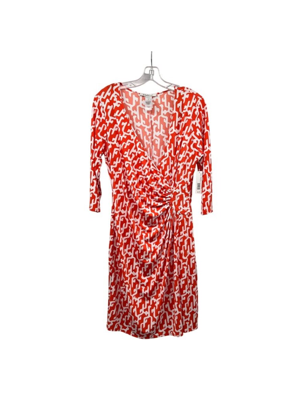 Laundry by Design Print Faux Wrap Dress Sunburst Ruched Red Orange/White 12 New